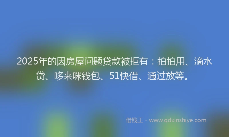 2025年的因房屋问题贷款被拒有：拍拍用、滴水贷、哆来咪钱包、51快借、通过放等。