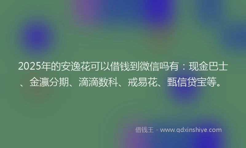 2025年的安逸花可以借钱到微信吗有：现金巴士、金瀛分期、滴滴数科、戒易花、甄信贷宝等。