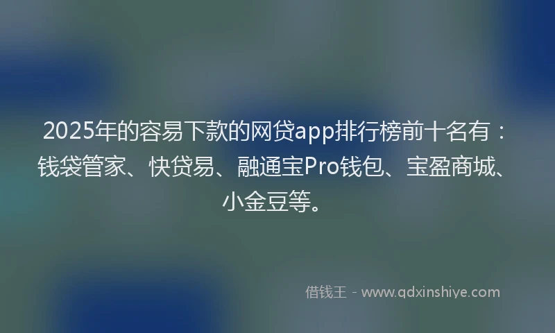 2025年的容易下款的网贷app排行榜前十名有：钱袋管家、快贷易、融通宝Pro钱包、宝盈商城、小金豆等。