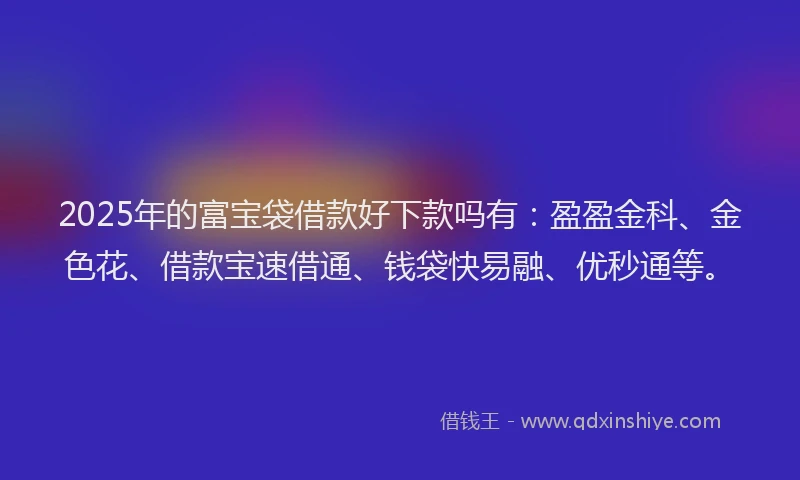 2025年的富宝袋借款好下款吗有：盈盈金科、金色花、借款宝速借通、钱袋快易融、优秒通等。