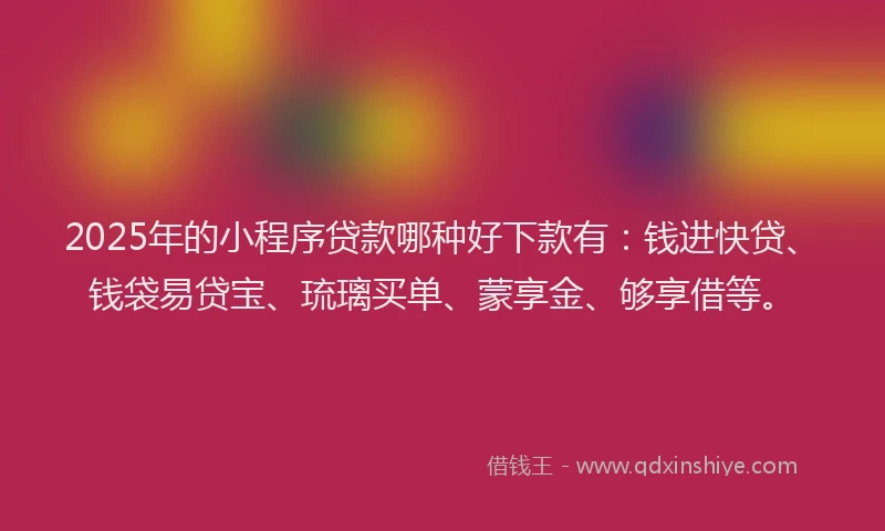 2025年的小程序贷款哪种好下款有：钱进快贷、钱袋易贷宝、琉璃买单、蒙享金、够享借等。