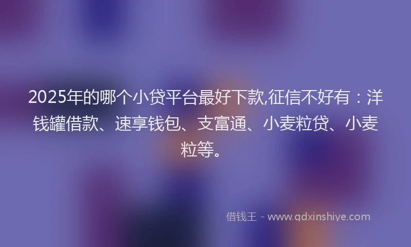 2025年的哪个小贷平台最好下款,征信不好有：洋钱罐借款、速享钱包、支富通、小麦粒贷、小麦粒等。
