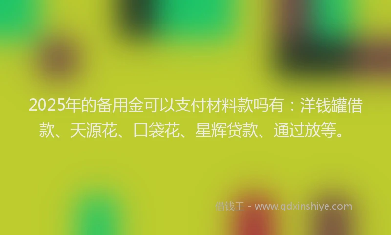 2025年的备用金可以支付材料款吗有：洋钱罐借款、天源花、口袋花、星辉贷款、通过放等。