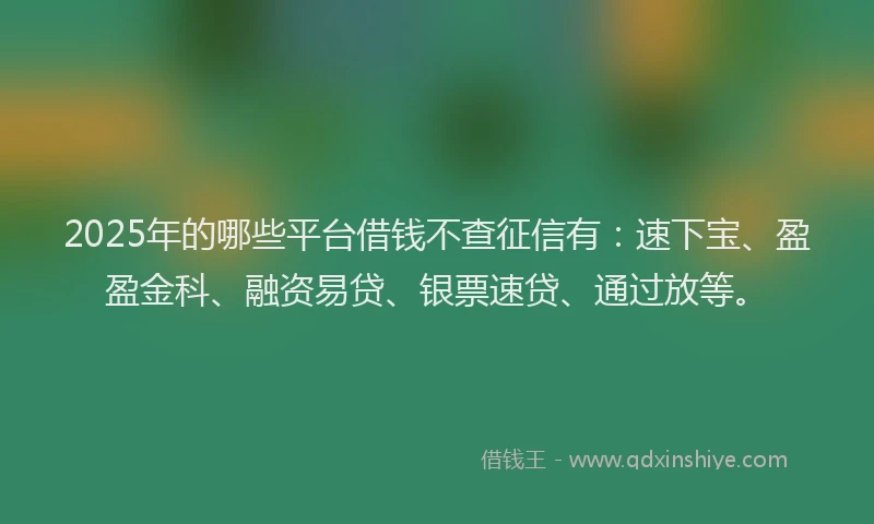 2025年的哪些平台借钱不查征信有：速下宝、盈盈金科、融资易贷、银票速贷、通过放等。