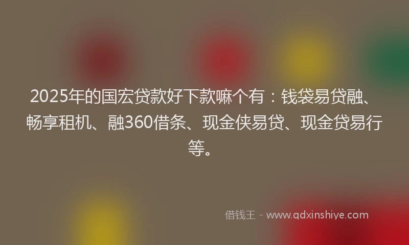 2025年的国宏贷款好下款嘛个有：钱袋易贷融、畅享租机、融360借条、现金侠易贷、现金贷易行等。