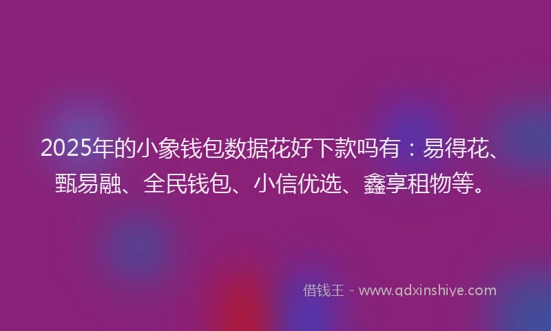 2025年的小象钱包数据花好下款吗有:易得花、甄易融、全民钱包、小信优选、鑫享租物等。