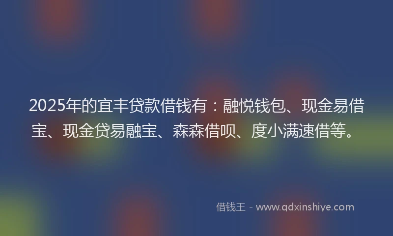 2025年的宜丰贷款借钱有：融悦钱包、现金易借宝、现金贷易融宝、森森借呗、度小满速借等。