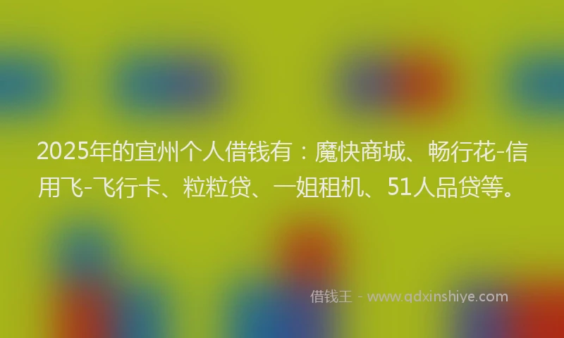 2025年的宜州个人借钱有：魔快商城、畅行花-信用飞-飞行卡、粒粒贷、一姐租机、51人品贷等。