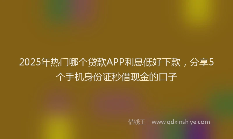 2025年热门哪个贷款APP利息低好下款，分享5个手机身份证秒借现金的口子