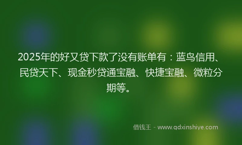 2025年的好又贷下款了没有账单有：蓝鸟信用、民贷天下、现金秒贷通宝融、快捷宝融、微粒分期等。