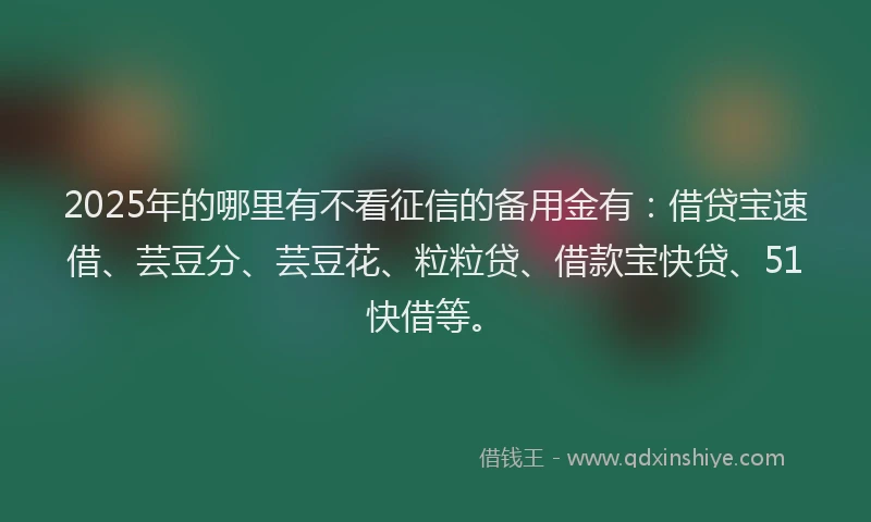 2025年的哪里有不看征信的备用金有：借贷宝速借、芸豆分、芸豆花、粒粒贷、借款宝快贷、51快借等。