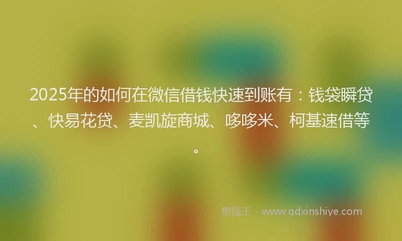 2025年的如何在微信借钱快速到账有：钱袋瞬贷、快易花贷、麦凯旋商城、哆哆米、柯基速借等。