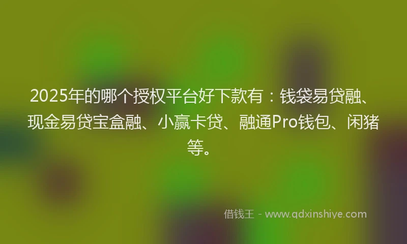 2025年的哪个授权平台好下款有：钱袋易贷融、现金易贷宝盒融、小赢卡贷、融通Pro钱包、闲猪等。