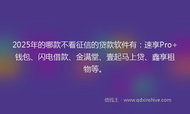 2025年的哪款不看征信的贷款软件有：速享Pro+钱包、闪电借款、金满堂、壹起马上贷、鑫享租物等。