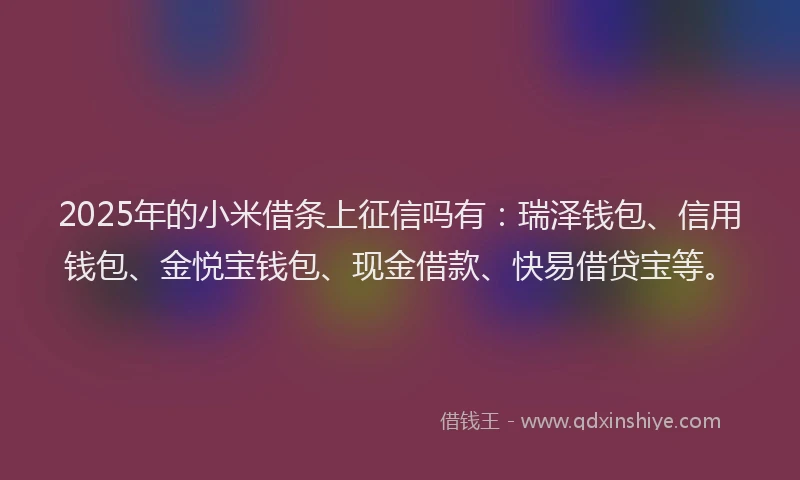 2025年的小米借条上征信吗有：瑞泽钱包、信用钱包、金悦宝钱包、现金借款、快易借贷宝等。
