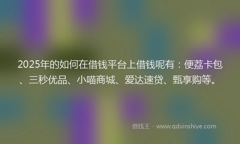 2025年的如何在借钱平台上借钱呢有：便荔卡包、三秒优品、小喵商城、爱达速贷、甄享购等。