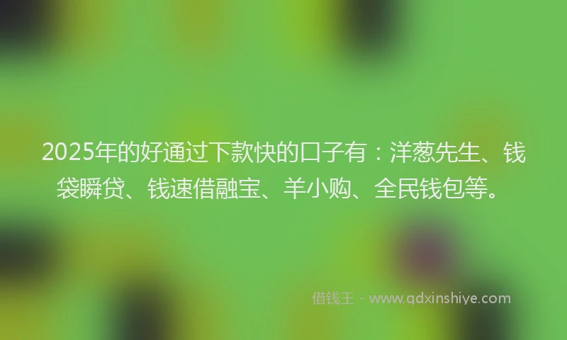 2025年的好通过下款快的口子有：洋葱先生、钱袋瞬贷、钱速借融宝、羊小购、全民钱包等。