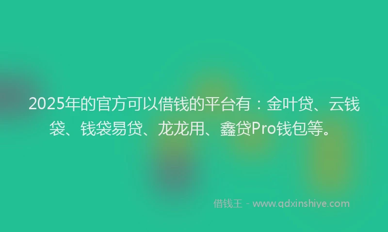 2025年的官方可以借钱的平台有：金叶贷、云钱袋、钱袋易贷、龙龙用、鑫贷Pro钱包等。