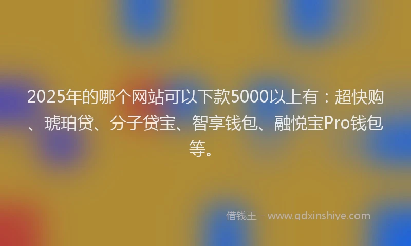 2025年的哪个网站可以下款5000以上有：超快购、琥珀贷、分子贷宝、智享钱包、融悦宝Pro钱包等。