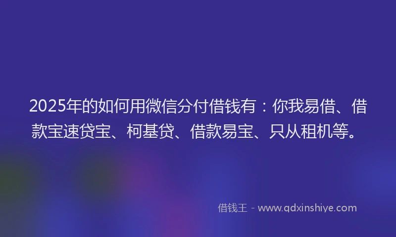 2025年的如何用微信分付借钱有：你我易借、借款宝速贷宝、柯基贷、借款易宝、只从租机等。