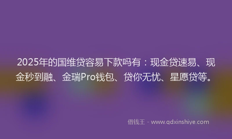 2025年的国维贷容易下款吗有：现金贷速易、现金秒到融、金瑞Pro钱包、贷你无忧、星愿贷等。