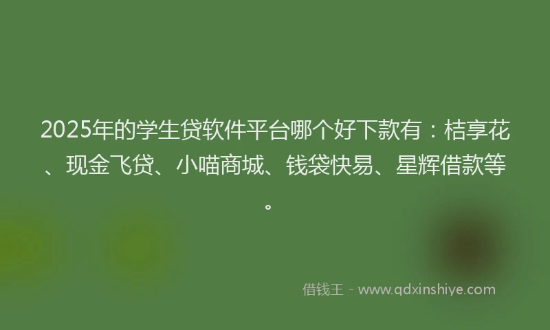 2025年的学生贷软件平台哪个好下款有：桔享花、现金飞贷、小喵商城、钱袋快易、星辉借款等。