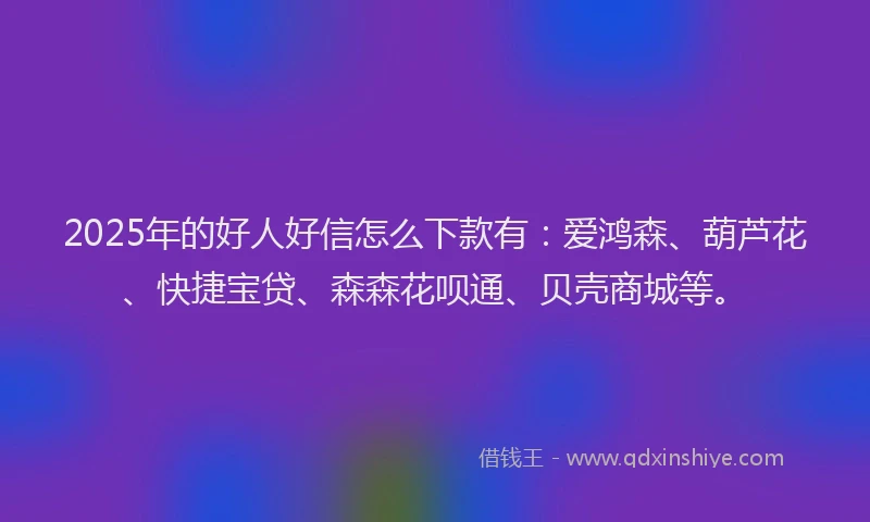 2025年的好人好信怎么下款有：爱鸿森、葫芦花、快捷宝贷、森森花呗通、贝壳商城等。
