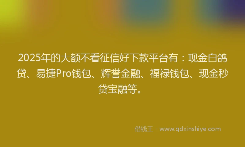 2025年的大额不看征信好下款平台有：现金白鸽贷、易捷Pro钱包、辉誉金融、福禄钱包、现金秒贷宝融等。