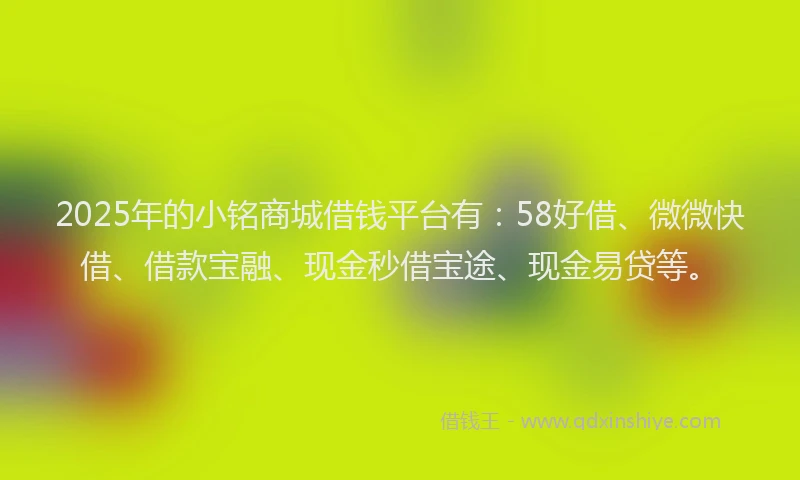 2025年的小铭商城借钱平台有：58好借、微微快借、借款宝融、现金秒借宝途、现金易贷等。