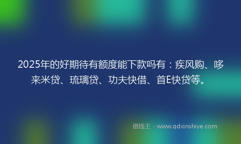 2025年的好期待有额度能下款吗有:疾风购、哆来米贷、琉璃贷、功夫快借、首E快贷等。