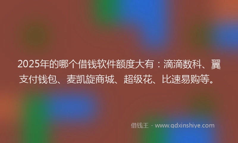 2025年的哪个借钱软件额度大有：滴滴数科、翼支付钱包、麦凯旋商城、超级花、比速易购等。