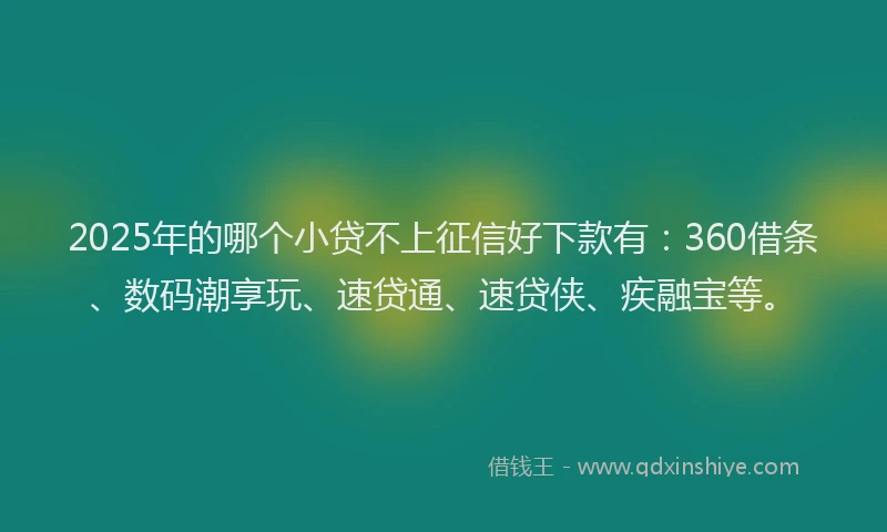 2025年的哪个小贷不上征信好下款有：360借条、数码潮享玩、速贷通、速贷侠、疾融宝等。