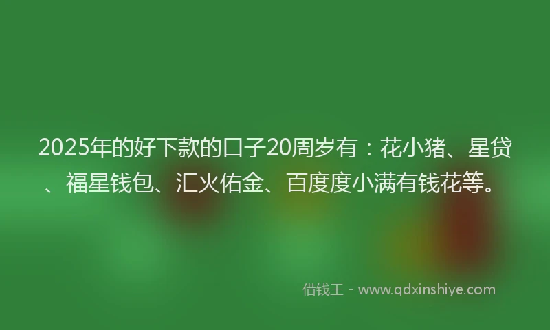 2025年的好下款的口子20周岁有：花小猪、星贷、福星钱包、汇火佑金、百度度小满有钱花等。