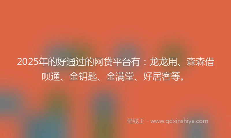 2025年的好通过的网贷平台有：龙龙用、森森借呗通、金钥匙、金满堂、好居客等。