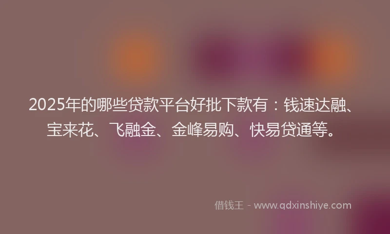 2025年的哪些贷款平台好批下款有：钱速达融、宝来花、飞融金、金峰易购、快易贷通等。