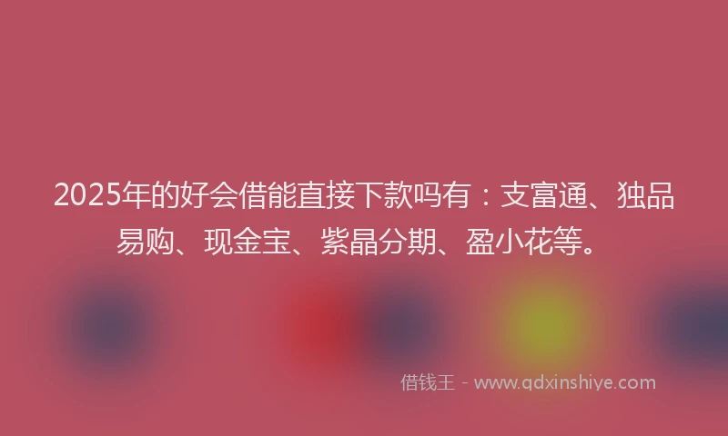 2025年的好会借能直接下款吗有：支富通、独品易购、现金宝、紫晶分期、盈小花等。