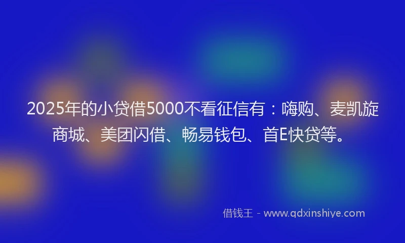2025年的小贷借5000不看征信有：嗨购、麦凯旋商城、美团闪借、畅易钱包、首E快贷等。
