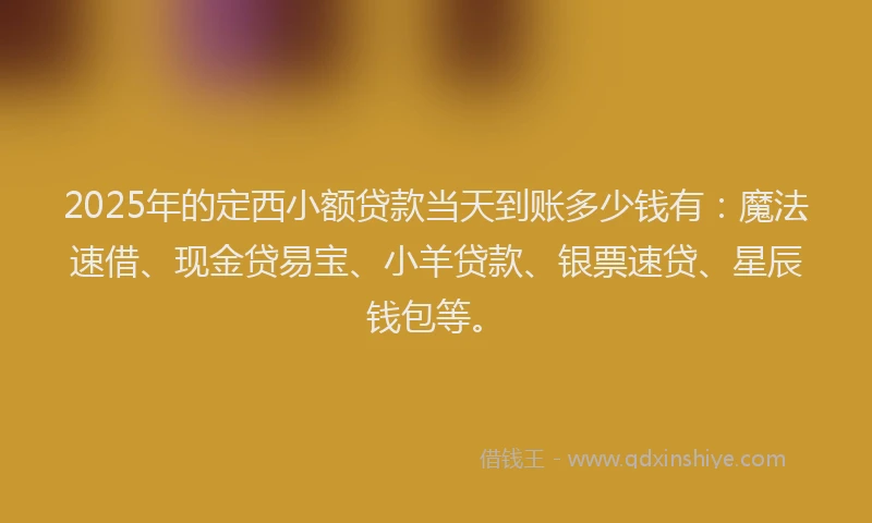 2025年的定西小额贷款当天到账多少钱有：魔法速借、现金贷易宝、小羊贷款、银票速贷、星辰钱包等。