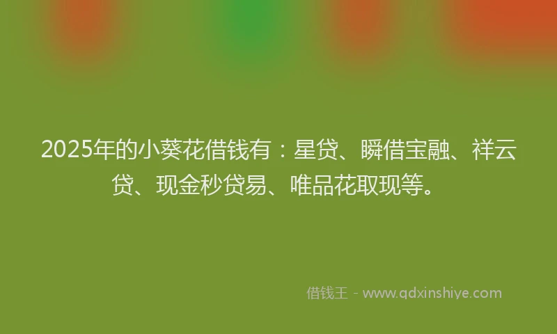 2025年的小葵花借钱有：星贷、瞬借宝融、祥云贷、现金秒贷易、唯品花取现等。