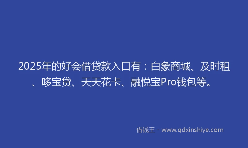 2025年的好会借贷款入口有：白象商城、及时租、哆宝贷、天天花卡、融悦宝Pro钱包等。
