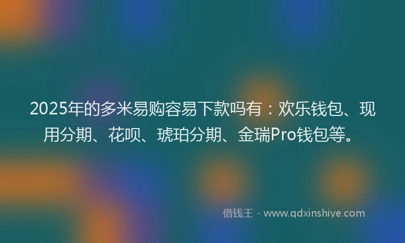 2025年的多米易购容易下款吗有：欢乐钱包、现用分期、花呗、琥珀分期、金瑞Pro钱包等。