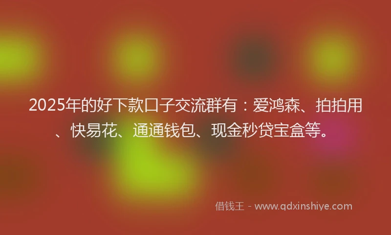 2025年的好下款口子交流群有：爱鸿森、拍拍用、快易花、通通钱包、现金秒贷宝盒等。