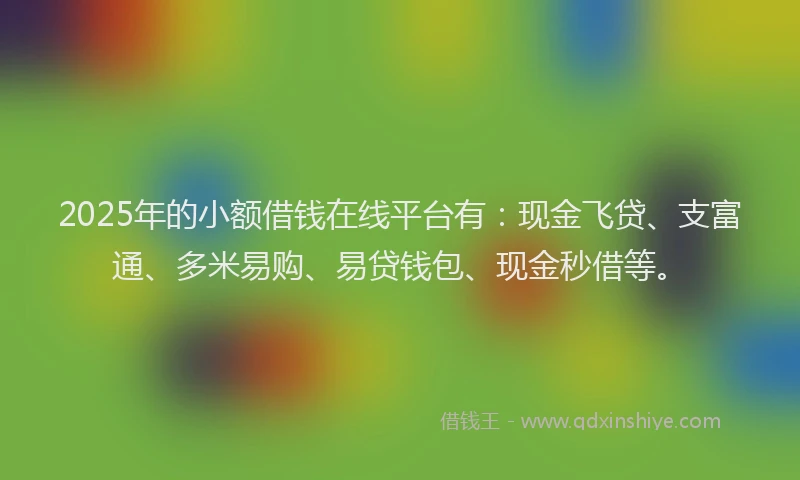2025年的小额借钱在线平台有：现金飞贷、支富通、多米易购、易贷钱包、现金秒借等。