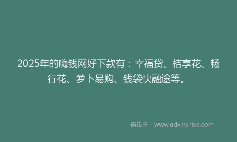 2025年的嗨钱网好下款有：幸福贷、桔享花、畅行花、萝卜易购、钱袋快融途等。