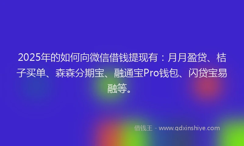 2025年的如何向微信借钱提现有：月月盈贷、桔子买单、森森分期宝、融通宝Pro钱包、闪贷宝易融等。