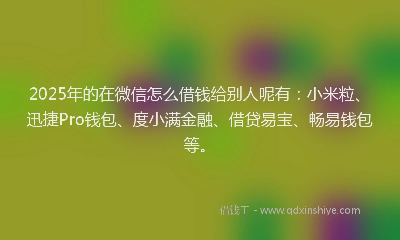 2025年的在微信怎么借钱给别人呢有：小米粒、迅捷Pro钱包、度小满金融、借贷易宝、畅易钱包等。