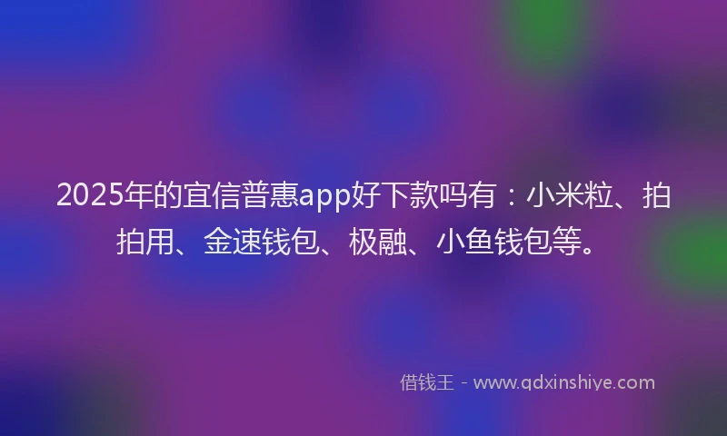 2025年的宜信普惠app好下款吗有：小米粒、拍拍用、金速钱包、极融、小鱼钱包等。