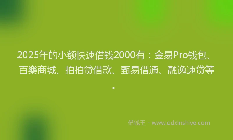 2025年的小额快速借钱2000有：金易Pro钱包、百樂商城、拍拍贷借款、甄易借通、融逸速贷等。