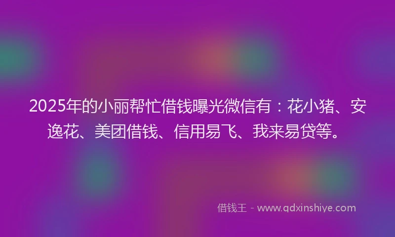 2025年的小丽帮忙借钱曝光微信有：花小猪、安逸花、美团借钱、信用易飞、我来易贷等。