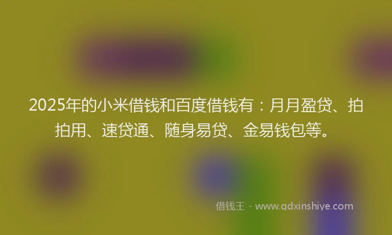 2025年的小米借钱和百度借钱有：月月盈贷、拍拍用、速贷通、随身易贷、金易钱包等。